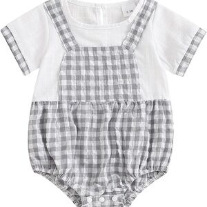 Gray and White Checkered Baby Romper